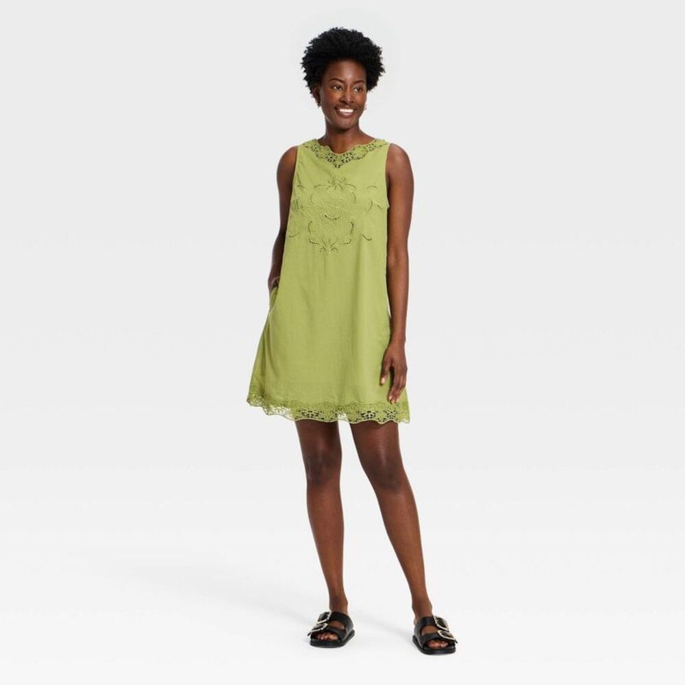 Universal Thread Lime Green Shift Dress with Lace Trim - Picture 3 of 3